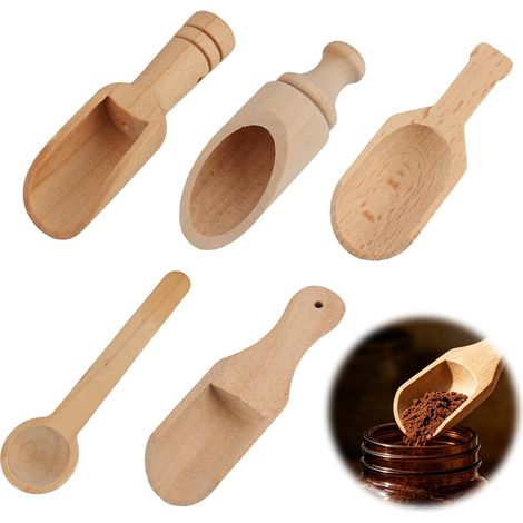 5 Pièces Cuillères Mini en Bois Naturel, Cuillère à Sel Épices Thé Café, Ustensiles de Cuisine Compactes pour Dosage Précis, Style Rustique pour Famille Salon de Thé Restaurant Bain (1/5)