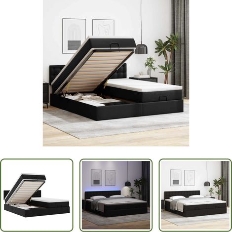 Matratze - Ottoman-Bett mit Matratzen & LEDs Schwarz 160x200 cm Kunstleder (1/5)