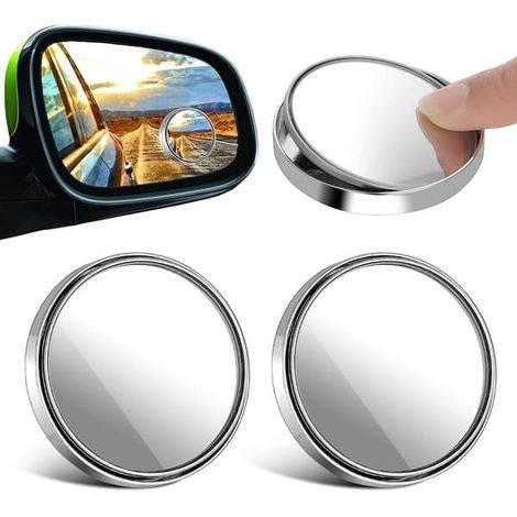 Lot de 2 rétroviseurs d'angle mort pour voiture, ronds et sans cadre, réglables, auto-adhésifs, étanches, rotatifs à 360°, en verre convexe, pour voiture et SUV (1/5)