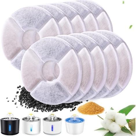 Filtre de fontaine d'eau pour chat, 10 pièces, filtre rond de remplacement pour chien/chat, filtre de fontaine d'eau pour animaux de compagnie avec charbon actif (1/4)