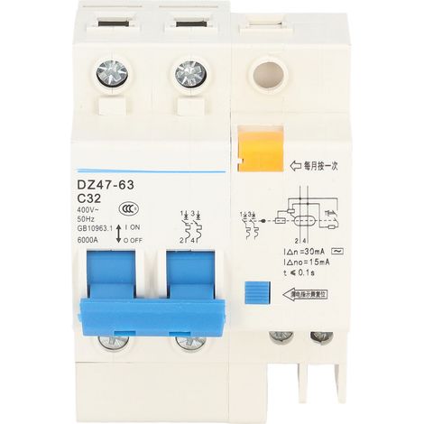 Disjoncteur miniature protecteur de défaut à la terre 30 mA 400 V 2P+N 32 A DZ4763 C32 (1/5)