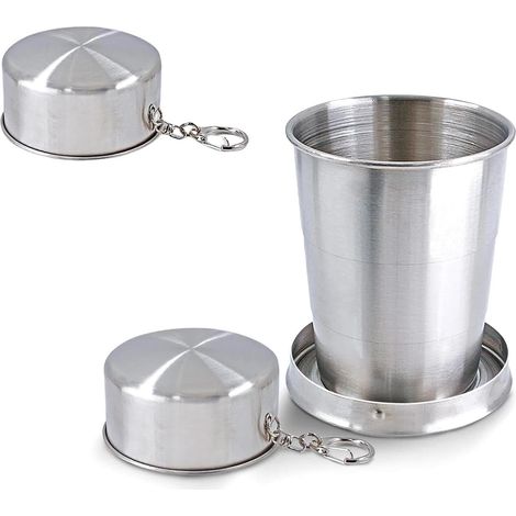 2 Piezas Vaso Plegable de Acero Inoxidable 304, Vaso de Viaje Retráctil de 150 ml, Taza Plegable Portátil de Acero Inoxidable, Tazza da Campeggio Reutilizable, para Acampar, Viajar, Senderismo (1/5)