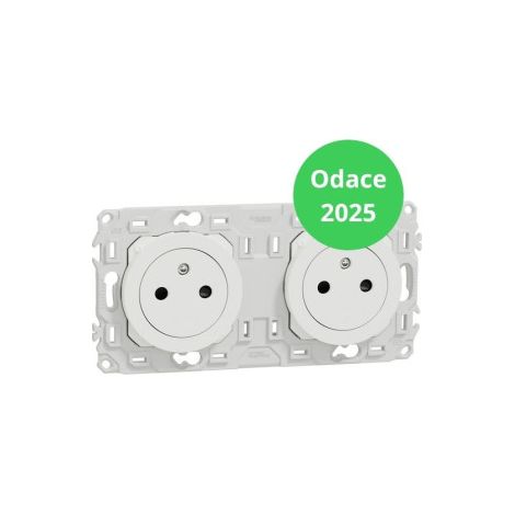 Schneider - Odace 2025 - Double PC 2P+T affleurante - Pru00e9cu00e2blu00e9e - Blanc craie - Ru00e9f : S920062 (1/5)