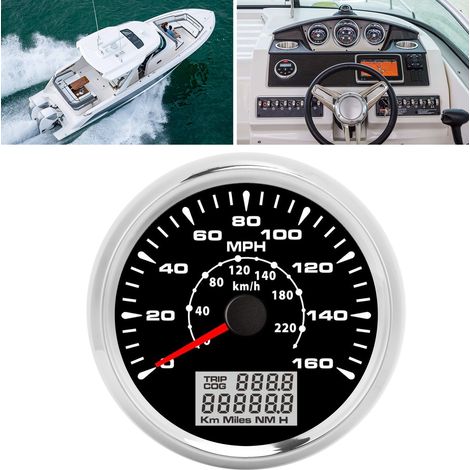 Compteur de vitesse GPS 85 mm, 160 MPH, compteur journalier 220 KM/H (fond noir, cadre argenté) (1/5)