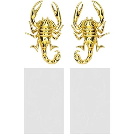 1 paire d'autocollants décoratifs 3D en métal représentant un scorpion, imperméables et antirouille, pour carrosserie de voiture ou moto. Alliage de zinc doré. (1/4)