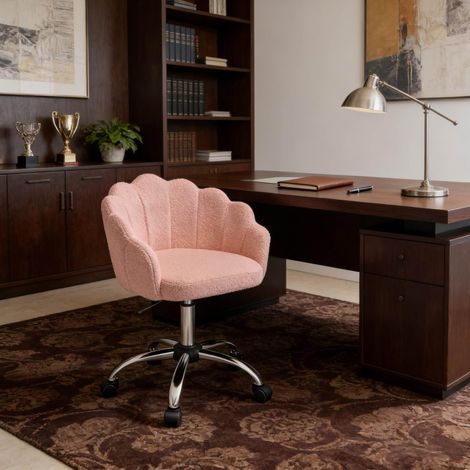 Silla de oficina de tela rosa con piston de gas y ruedas, diseno flor, 37,5 x 55 x 81,5 cm (1/5)