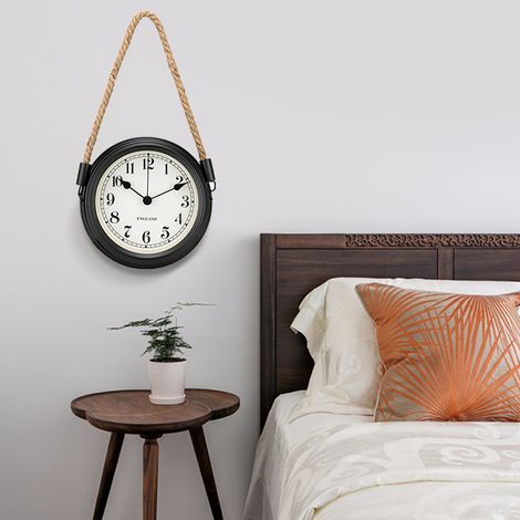 Lifestyle Morloge Murale(22cm,Noir), Horloge en Fer Blanc, Horloge Murale Décorative, Nostalgie, maritime, Avec Cordon, Gris