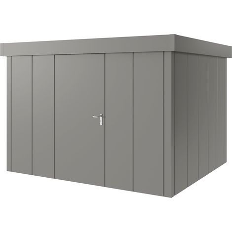 Hörmann Metall-Gerätehaus "Juno" mit Flachdach, JFD13 - Design, 310 x 262 cm (B x T), graualuminium, 1-flüglige Tür, Anschlag links (1/5)