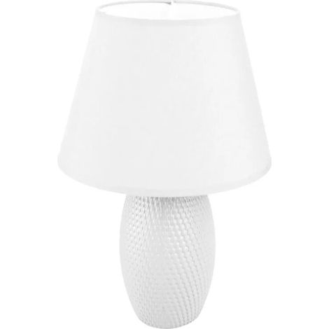 Lampada da tavolo 4W in ceramica bianca con paralume in tessuto