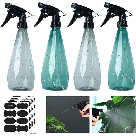 Lot de 4 flacons pulvérisateurs de 500 ml - Pulvérisateur de jardin en plastique, flacon pulvérisateur pour plantes, flacon vide avec étiquette pour plantes et fleurs (1/5)