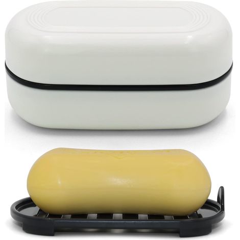 Récipient à savon de voyage, bote à savon étanche, porte-savon de voyage avec couche drainante amovible, étui à savon portable pour voyage, camping, salle de sport (blanc, 1 paquet) (1/5)