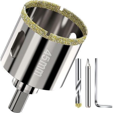 Scie cloche diamantée 45mm - Foret trépan diamant brasé sous vide pour granit, marbre, verre, céramique, porcelaine et carrelage dur - Foret de centrage inclus (1/4)