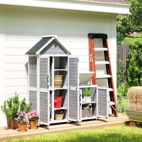 Rangement Abri de jardin et armoire de rangement en bois avec toit incliné en asphalte étagères et portes verrouillables - gris