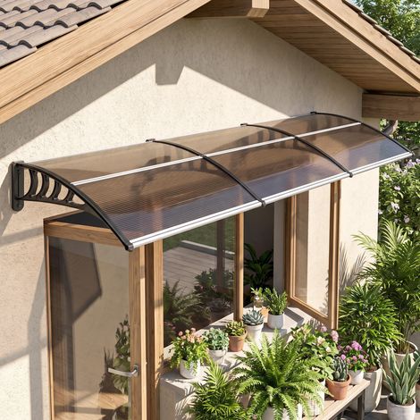 Auvent de porte toit marquise en polycarbonate auvent de porte d'entrée bord en aluminium contre la pluie et UV (1/5)
