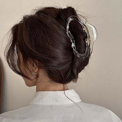 Grande pince à cheveux géométrique, pince à cheveux extra-large en acrylique en forme de griffe (style nuage jaune brillant). (1/5)
