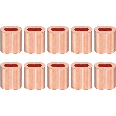 1/8" / 3 mm Drahtseil-Schlaufenhülse, 10er-Packung, doppelt verpresste Kupfer-Schlaufenhülsen für Drahtseil-Kabelverschraubungen, Gold (1/5)