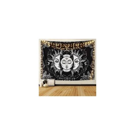 Tapisserie psychédélique Soleil et Lune noir/blanc, noir, 130 x 150 cm – (1/5)