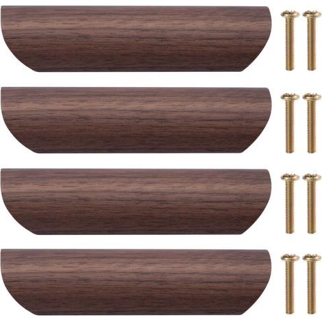 4-teiliges Set Holzmöbelgriffe, Schubladengriffe, Küchentürknöpfe, Holzschrankgriffe für Küche, Kleiderschrank, Kommode, Schublade, 96 mm Lochabstand (Schwarznuss) (1/5)