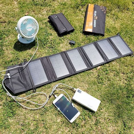 Panneau solaire monocristallin en silicium 20 W, sac pliable, portable, pour recharge de téléphone portable et production d'énergie [6 pièces] Noir/2 ports USB 30 W - 166 x 166