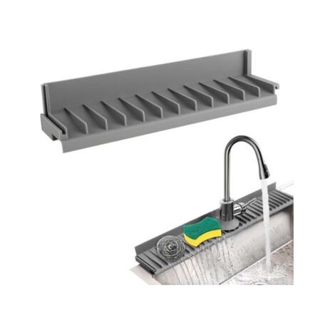 QORVA-Tapis Égouttoir Évier Cuisine Tapis Egouttoir Tapis de Robinet en Silicone, Tapis Vaisselle Antidérapant en Silicone avec Bord Relevé et Drainage Incliné.