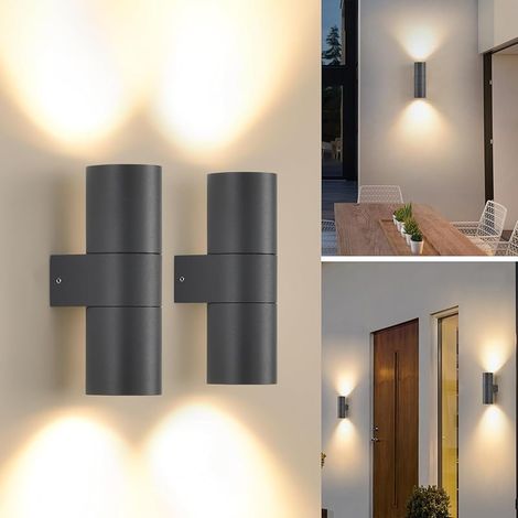 Lampe d'extérieur Up Down GU10 Applique murale d'extérieur/d'intérieur,appliques murales extérieures IP65 étanche en aluminium 3000K Blanc Chaud Lot de 2 pour jardin,terrasse,entrée,gris foncé