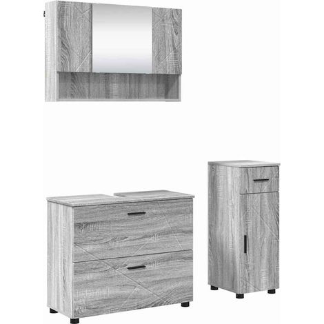 Juego de muebles de baño con cajón con puerta 3 pcs Gris Sonoma vidaXL (1/5)