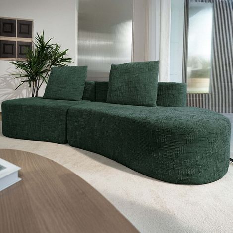 Canapé arc de 250cm 4/5places vert, assise extra profonde de 95cm, revêtement en lin de qualité supérieure, sans assemblage