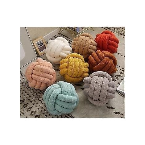 Filiyano-Coussins boules noués tissés à la main, coussins roulés en velours d'agneau, coussins de canapé, coussins boules pour salon, tête de lit (1/3)
