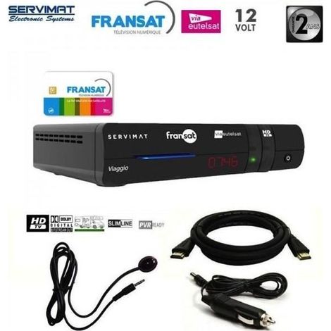 SERVIMAT VIAGGIO Décodeur satellite HD + Carte FRANSAT 4 ans + Déport IR + Cable 12V