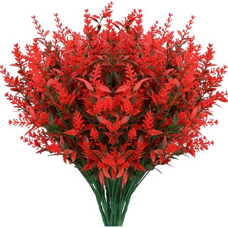 ZOELNIC Kunstblumen (8 Bündel) – Künstliche Lavendelblüten – Dekorative Blumen für den Außenbereich, UV-beständig, für Veranda und Fensterrahmen – Rot