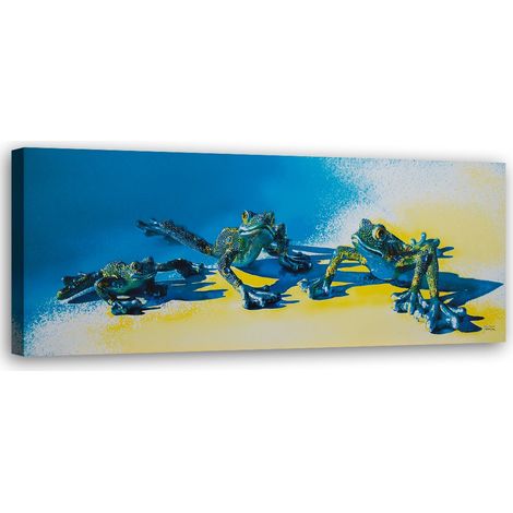 Tableau déco Grenouilles Animaux Bleu 90x30 (1/5)