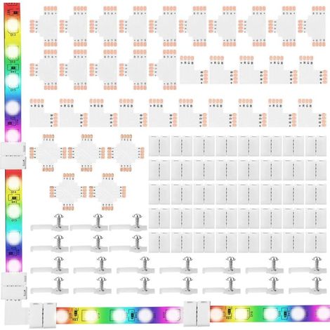 95 Pcs 4 Broches Set Connecteurs de Bande LED, Clips de Fixation à Vis, Connecteurs LED 4 Broches, Carte PCB Découpable en T, L et X pour Bandes Lumineuses à LED SMD 5050 RGB sans Soudure (1/5)
