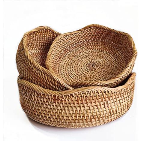 Brotkorb aus Rattan, runder Obstkorb, Aufbewahrungsschale aus Weide, Servierschale aus Naturweide, dekorativer Organizer-Korb für die Arbeitsplatte (1/4)