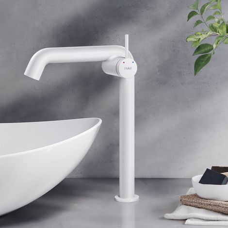 EMKE Robinet de Salle de Bain, 332 x 220 x 76 mm, Laiton, Cartouche Céramique, Mitigeur pour Lavabo, Blanc Mat