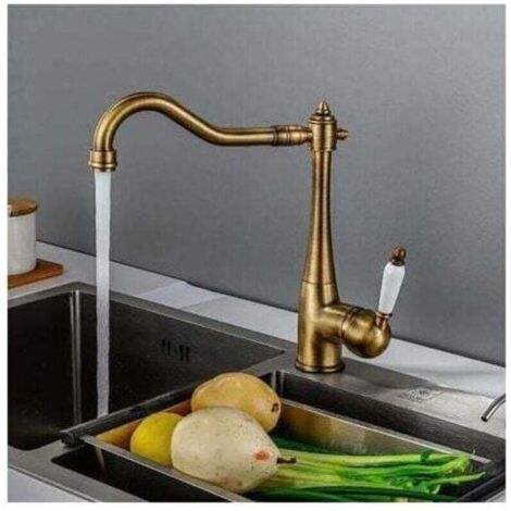 NALOOKAMIC Robinet de Cuisine , Laiton Antique , robinet de cuisine antique orientable à 360°, robinet d'évier maison de campagne à haute pression , robinet mitigeur de cuisine (1/3)
