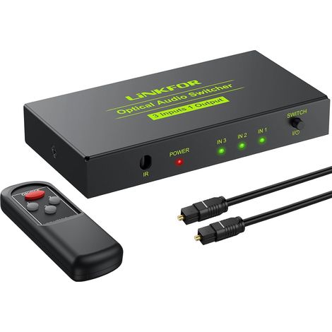 4Ports SPDIF Switch Box Toslink 4x1 Sélecteur d'Audio Optique Numérique Commutateur 4 en 1 sur Hub Optique avec Télécommande Support PCM2.0 DTS Dolby-AC3 Compatible avec PS3 PS4 Xbox HDTV (1/5)