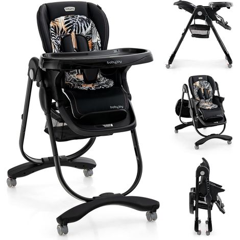 Goplus – Chaise haute bébé réglable 6-36 mois – Double plateau amovible – 4 roulettes verrouillables – Conception pliable pour gain de place – Noir (1/5)