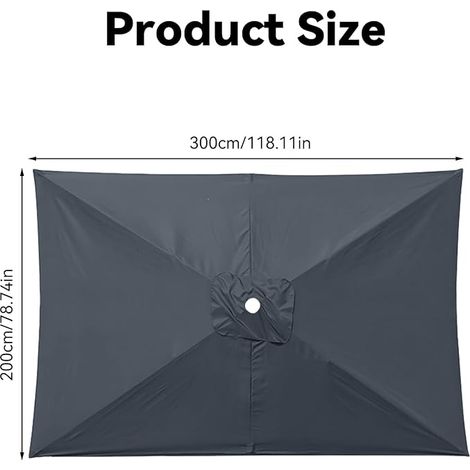 Housse de rechange pour parasol, Housse de parasol rectangulaire de jardin, Tissu de rechange pour parasol 3x2m, 6 baleines pour jardin, parasol de patio (Gris)