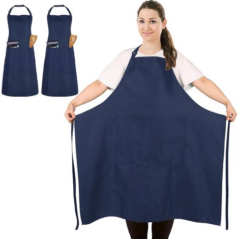 tabliers de cuisine larges, bleus, unisexes, avec 2 poches pour la cuisine, le barbecue, le travail, tablier professionnel pour serveurs, peintres (grande taille) (1/5)