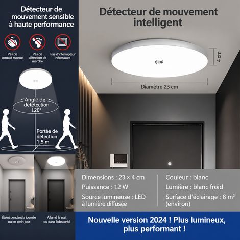 Plafonnier LED 12W 23cm Blanc Lumière Blanche avec Détecteur Radar 23cm 12w réf 3142 1 × 1 × 1 cm 1 g – Livraison gratuite