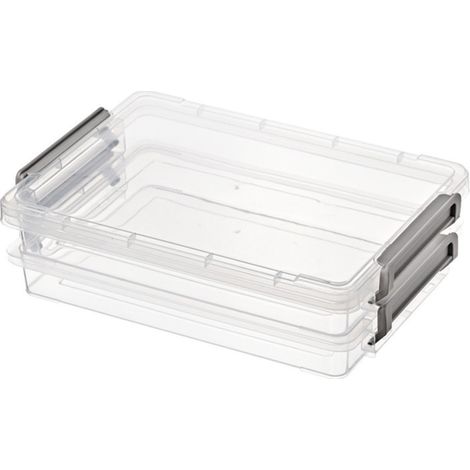 Irovami Lot de 2 boîtes de classement portables en plastique, empilables, anti-poussière et transparentes, pour documents A4, photos et albums, gris (1/5)