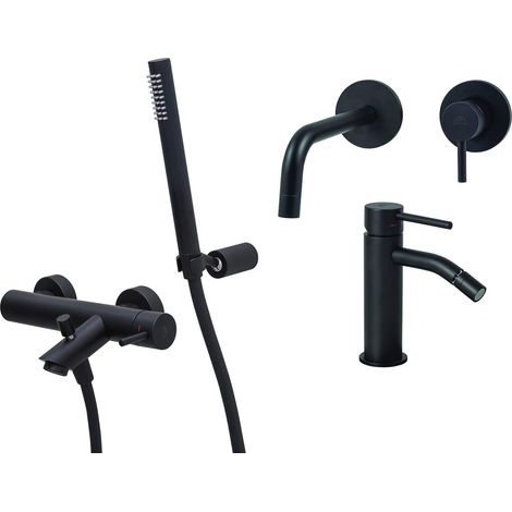 Wand-Waschtisch-, Bidet- und Badewannenmischer-Set in Mattschwarz Paffoni Light KITLIG11NO