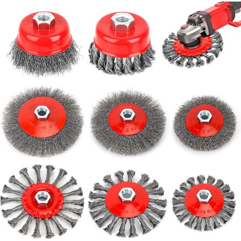 8 Pièces Brosse Métallique pour Perceuse Meuleuse D'angle, Brosse Métallique Meuleuse avec Filetage M14,Brosse Metallique de 75mm 100mm 125mm 115mm de Diamètre à Nœud Torsadé pour Dérouillage Polissag (1/5)