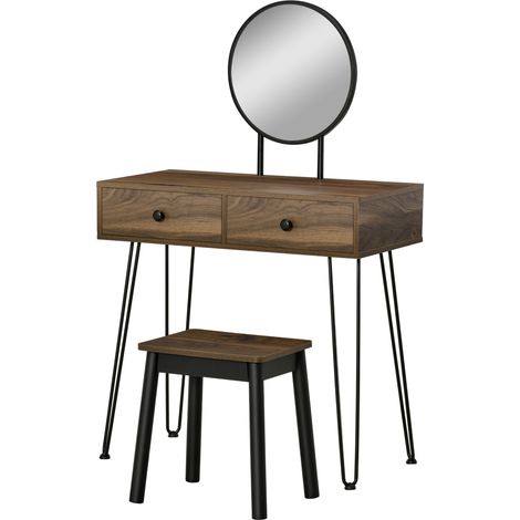 HOMCOM Tavolo per Trucco con Specchio e Sgabello per Trucco in Legno e Metallo (1/5)