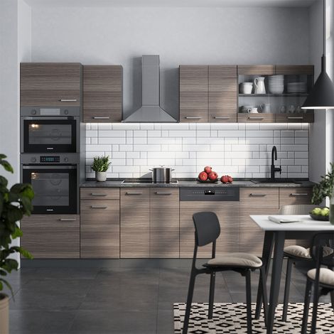 Küchenzeile R-Line, Edelgrau/Anthrazit, 300 cm mit Hochschrank, ohne Arbeitsplatte, Vicco