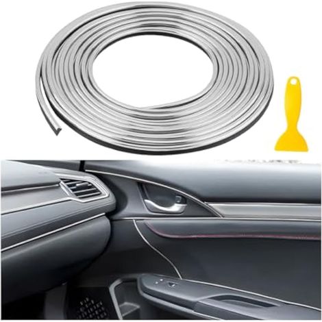 Mandark Bandes de garniture intérieure de voiture, 10 m, galvanoplastie, décoration de porte, tableau de bord, bandes flexibles universelles pour remplissage d'espace automobile avec outil (1/5)