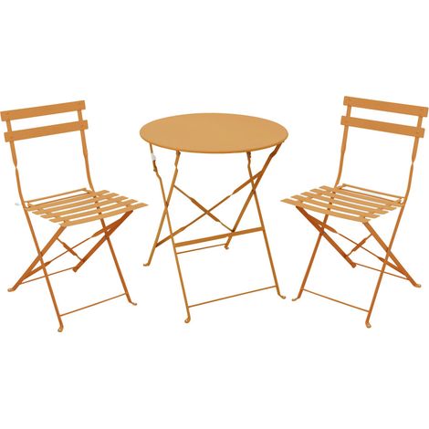 Ensemble bistrot pliant métal 2 personnes - table ronde 60cm pliable 2 chaises salon de jardin terrasse balcon Marseille - Ocre