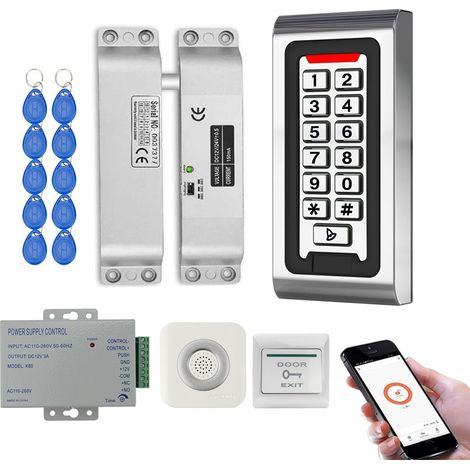 Système de Contrôle d’Accès RFID avec Clavier à Code Métal IP68, Alimentation 12V DC, Verrou Électrique à Boulon Encastré Fail Safe, Bouton de Sortie, Sonnette Filaire + 10 Badges 125kHz (1/5)