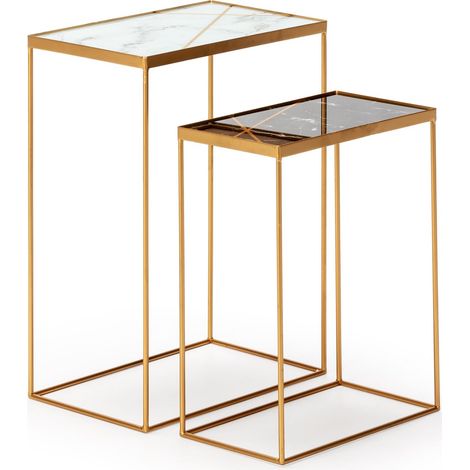 Set/2 Beistelltische 40X25X56 / 35X20X46 Goldenes Metall/Glas (1/4)