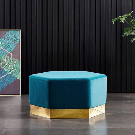 Amore LUX  XL Velvet Pouffe, Footstool, Living Room Furniture, Hexagon Shape, Modern Pouffe, Single, Mustard (1/4)